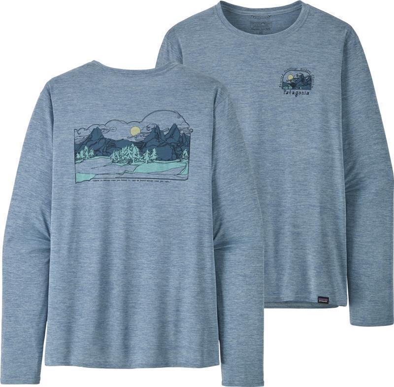 Capilene Cool Daily Graphic LS Shirt - Lands - Mens - Lost And Found / Steam Blue X-Dye 1