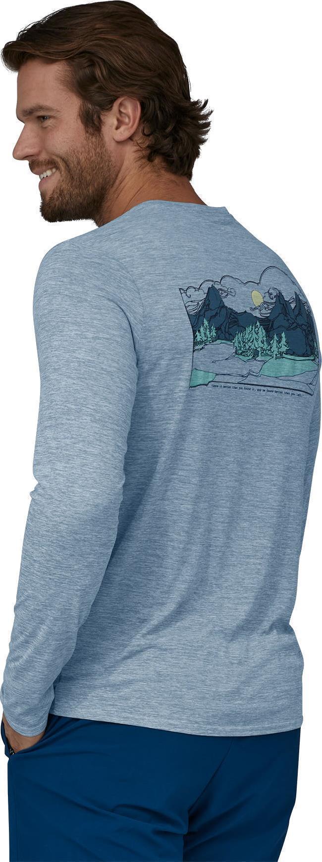 Capilene Cool Daily Graphic LS Shirt - Lands - Mens - Lost And Found / Steam Blue X-Dye 7