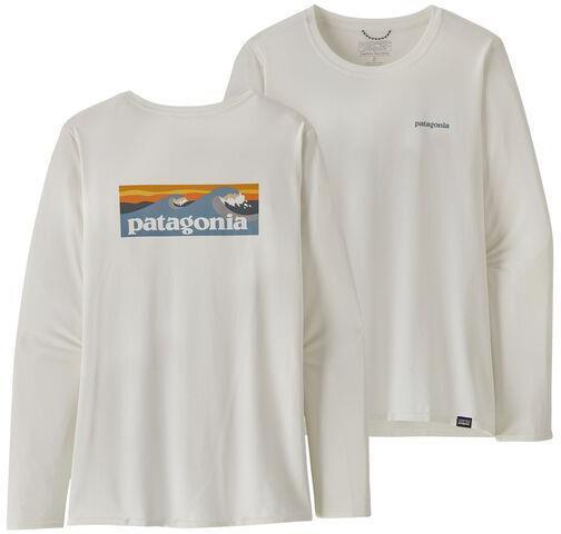 Capilene Cool Daily Graphic LS Shirt - Waters - Womens - Boardshort Logo Light Plume Grey / White 2