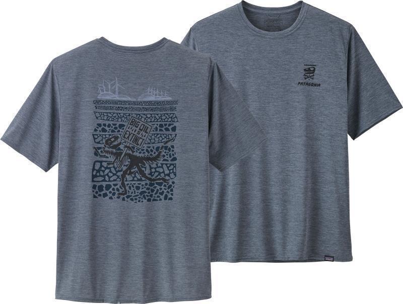 Capilene Cool Daily Graphic Shirt - Mens - Big Oil is Extinct / Plume Grey X-Dye 1