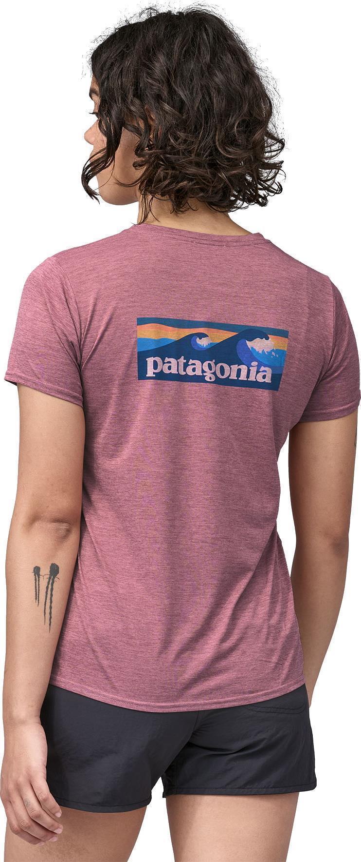 Capilene Cool Daily Graphic Shirt - Waters - Womens - boardshort logo / evening mauve x-dye 1