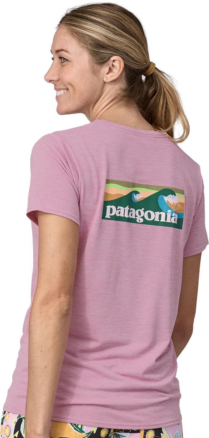 Capilene Cool Daily Graphic Shirt - Waters - Womens - boardshort logo / milkweed mauve x-dye 1
