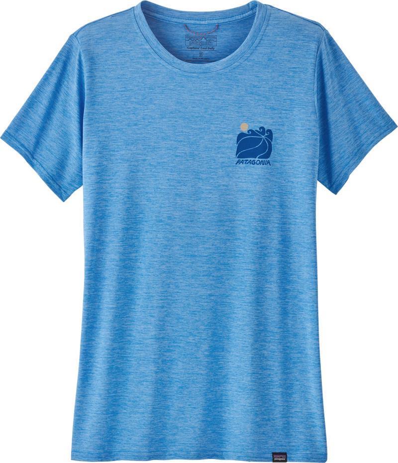 Capilene Cool Daily Graphic Shirt - Waters - Womens - sunrise rollers / vessel blue x-dye 1