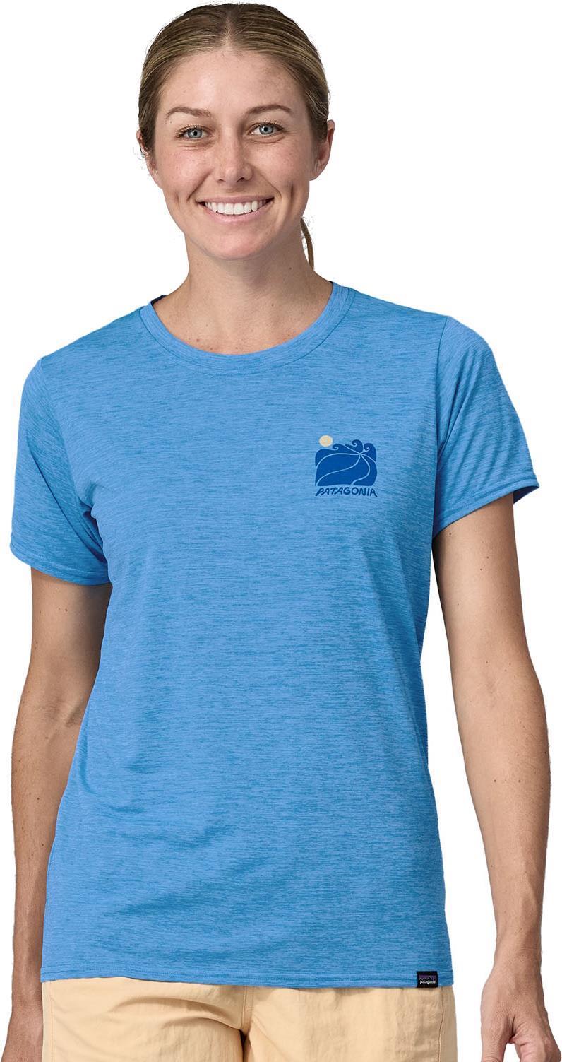 Capilene Cool Daily Graphic Shirt - Waters - Womens - sunrise rollers / vessel blue x-dye 1
