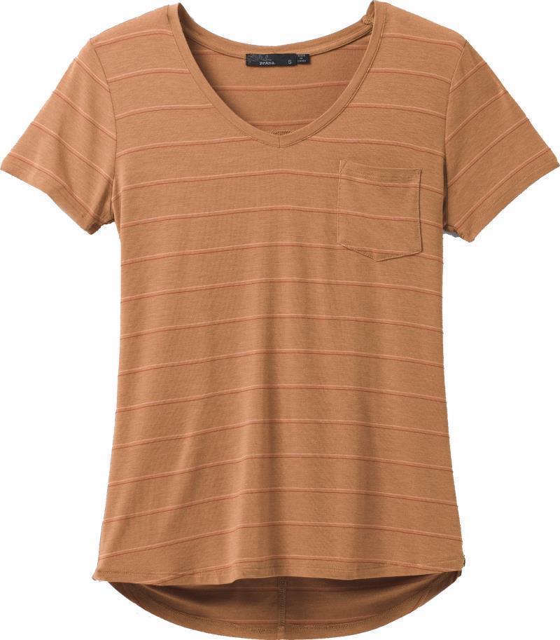 Foundation SS V-Neck - Womens - Camel Heather Stripe 1