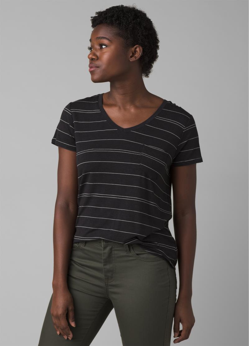 Foundation SS V-Neck - Womens - Charcoal Heather Stripe 2
