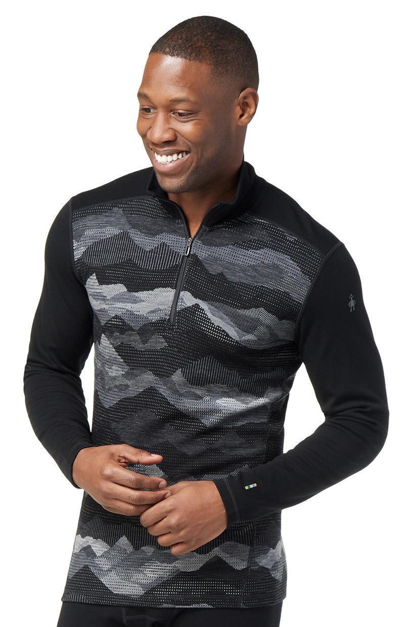 Classic Thermal (250) Merino Base Layer Pattern 1/4 Zip - Mens - Black Mountain Scape 2