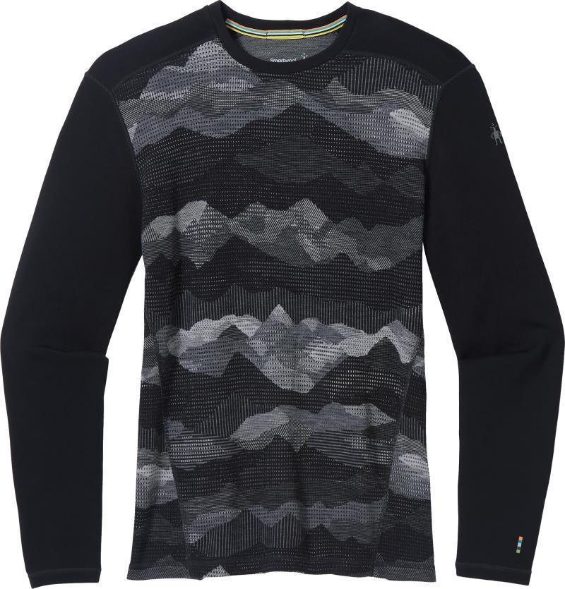 Classic Thermal (250) Merino Base Layer Pattern Crew - Mens - Black Mountain Scape 1