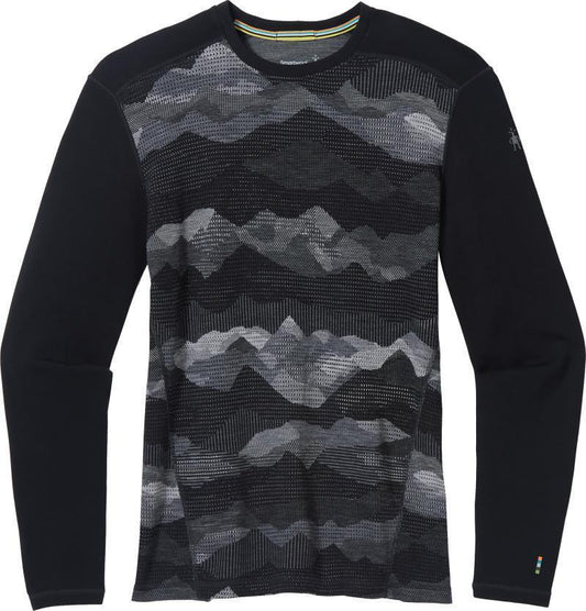 Classic Thermal (250) Merino Base Layer Pattern Crew - Mens - Black Mountain Scape 1