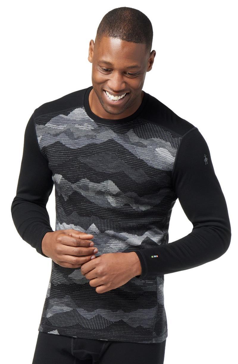 Classic Thermal (250) Merino Base Layer Pattern Crew - Mens - Black Mountain Scape 2