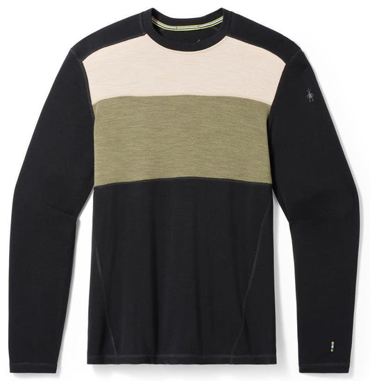 Classic Thermal Merino (250) Base Layer Colorblock Crew - Mens - Black / Winter Moss 1