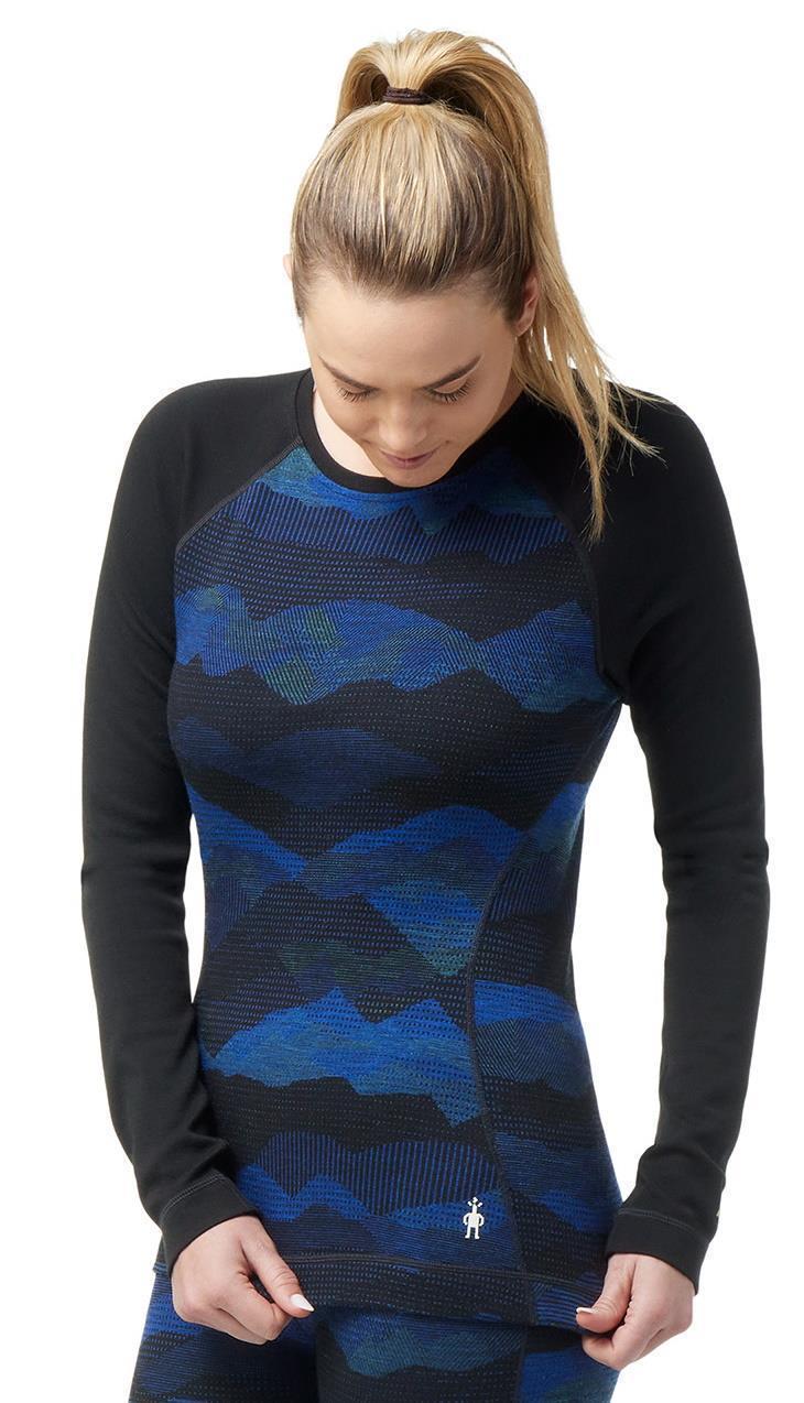 Classic Thermal Merino (250) Base Layer Pattern Crew - Womens - Blueberry Hill Mountain Scape 2