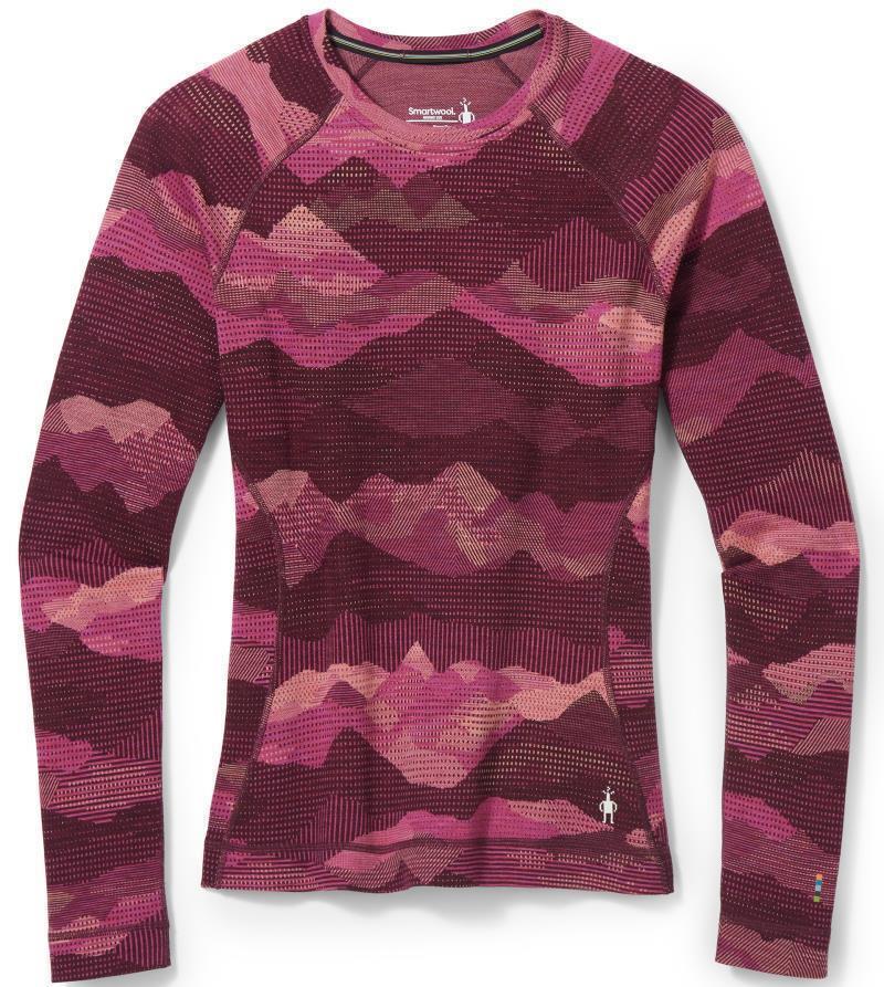 Classic Thermal Merino (250) Base Layer Pattern Crew - Womens - Festive Fuchsia Mountain Scape 1