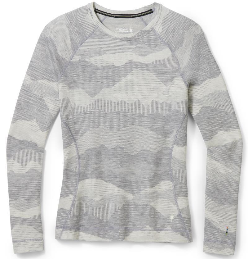 Classic Thermal Merino (250) Base Layer Pattern Crew - Womens - Light Gray Mountain Scape 1