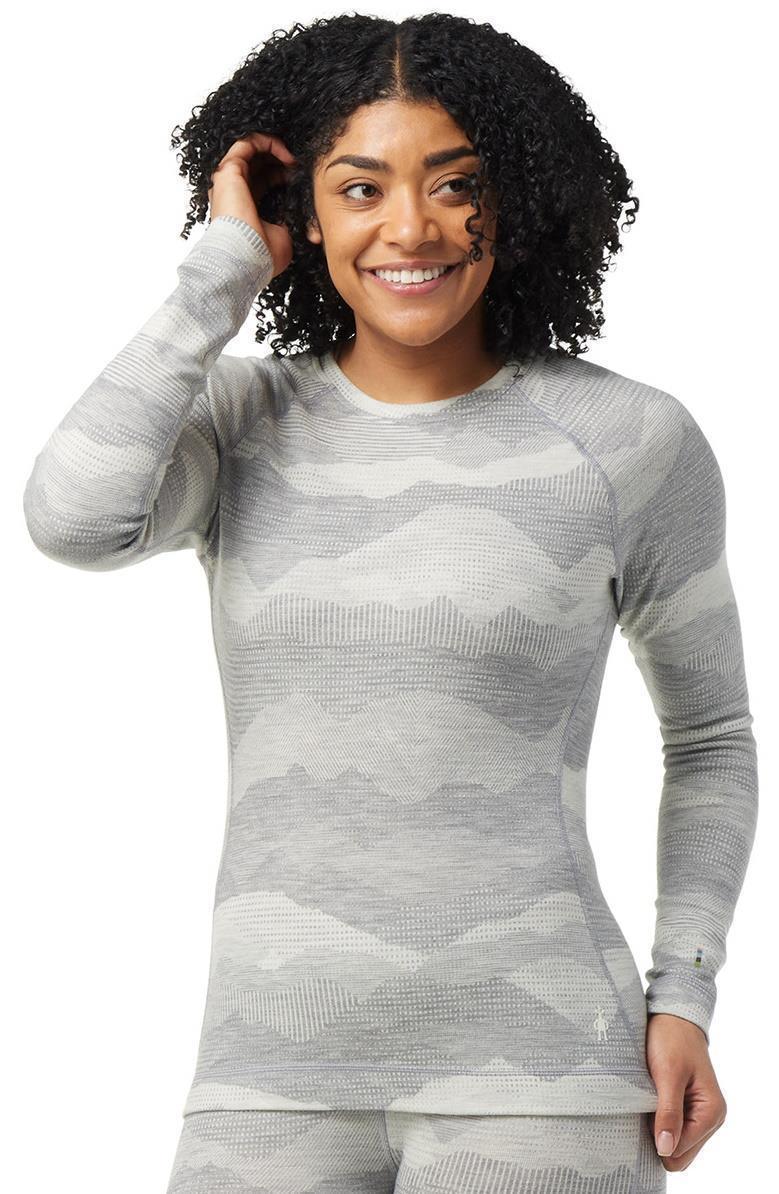 Classic Thermal Merino (250) Base Layer Pattern Crew - Womens - Light Gray Mountain Scape 2