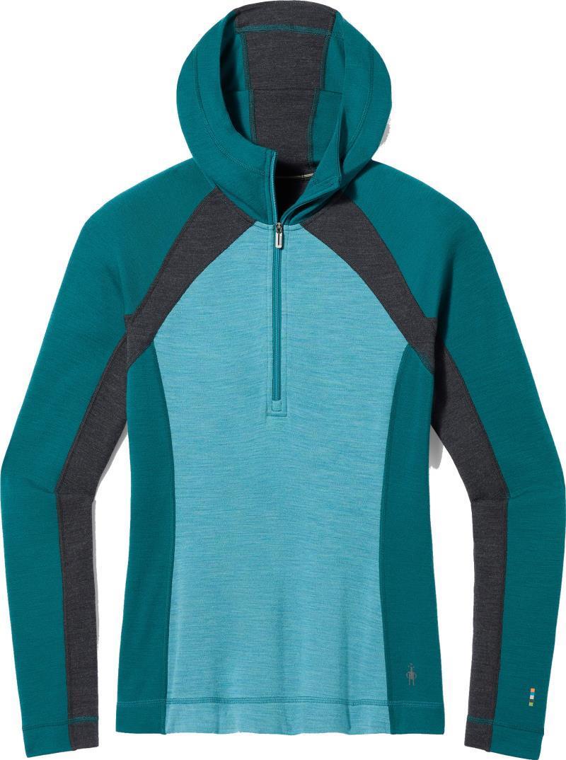 Classic Thermal Merino Base Layer 1/2 Zip Hoodie - Womens - Cascade Green Heather 1