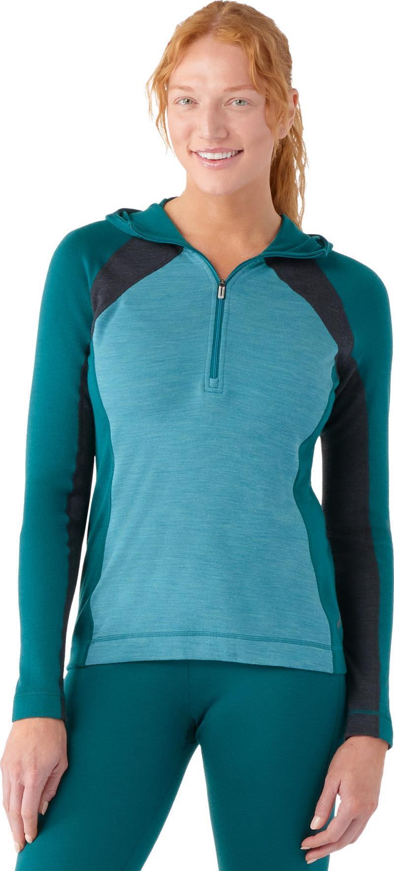 Classic Thermal Merino Base Layer 1/2 Zip Hoodie - Womens - Cascade Green Heather 2