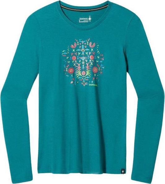 Floral Tundra Graphic LS Tee - Womens - Emerald Green 1