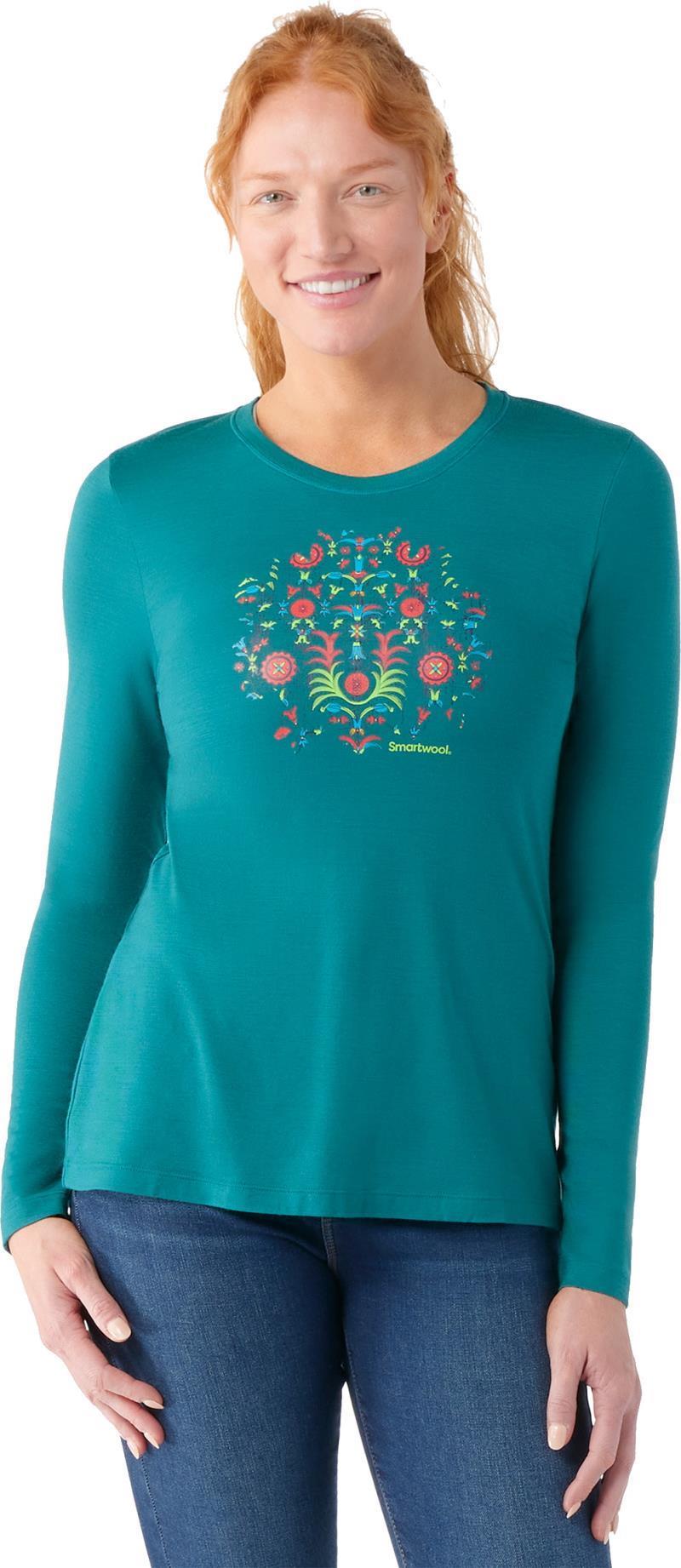 Floral Tundra Graphic LS Tee - Womens - Emerald Green 2