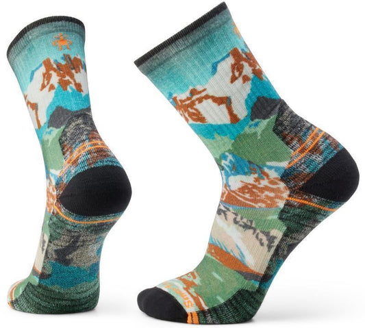 Hike Light Cushion Alpine Trail Print Crew Socks - Mens - Winter Moss 1