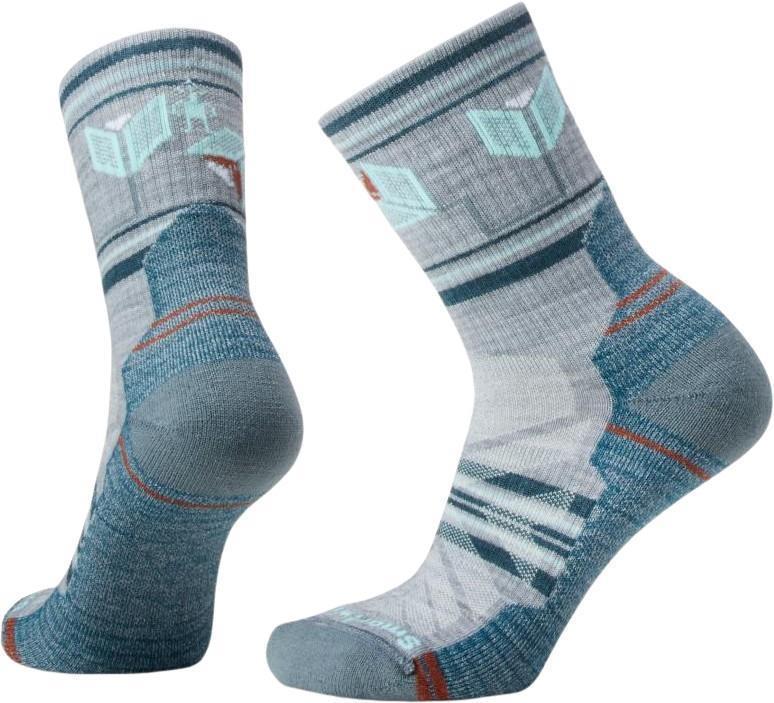 Hike Light Cushion Castle Peak Pattern Mid Crew Socks - Womens - Light Gray 1