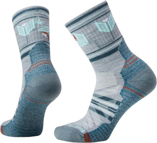 Hike Light Cushion Castle Peak Pattern Mid Crew Socks - Womens - Light Gray 1