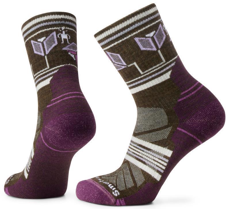 Hike Light Cushion Castle Peak Pattern Mid Crew Socks - Womens - Military Olive 1