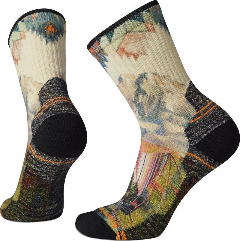 Hike Light Cushion Mountain Print Crew Socks - Womens - Natural 1