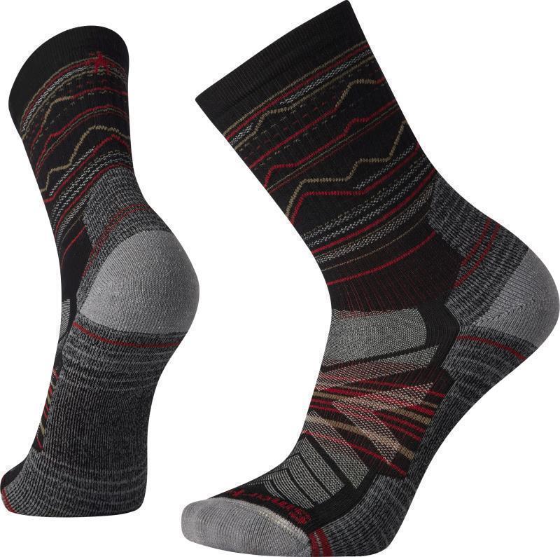 Hike Light Cushion Mountain Range Pattern Crew Socks - Mens - Black 1