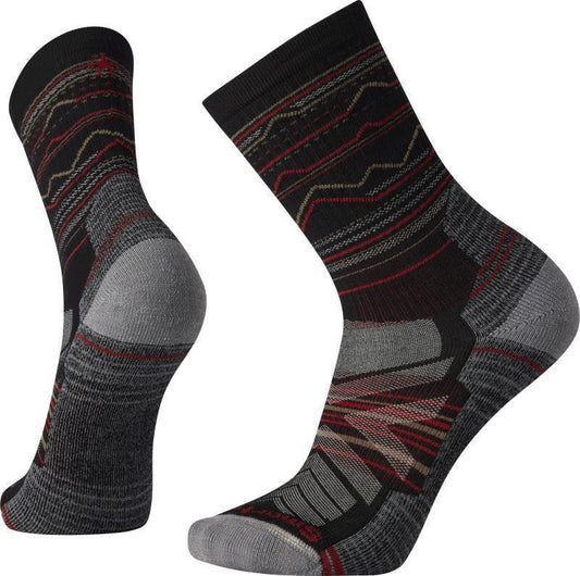 Hike Light Cushion Mountain Range Pattern Crew Socks - Mens - Black 1