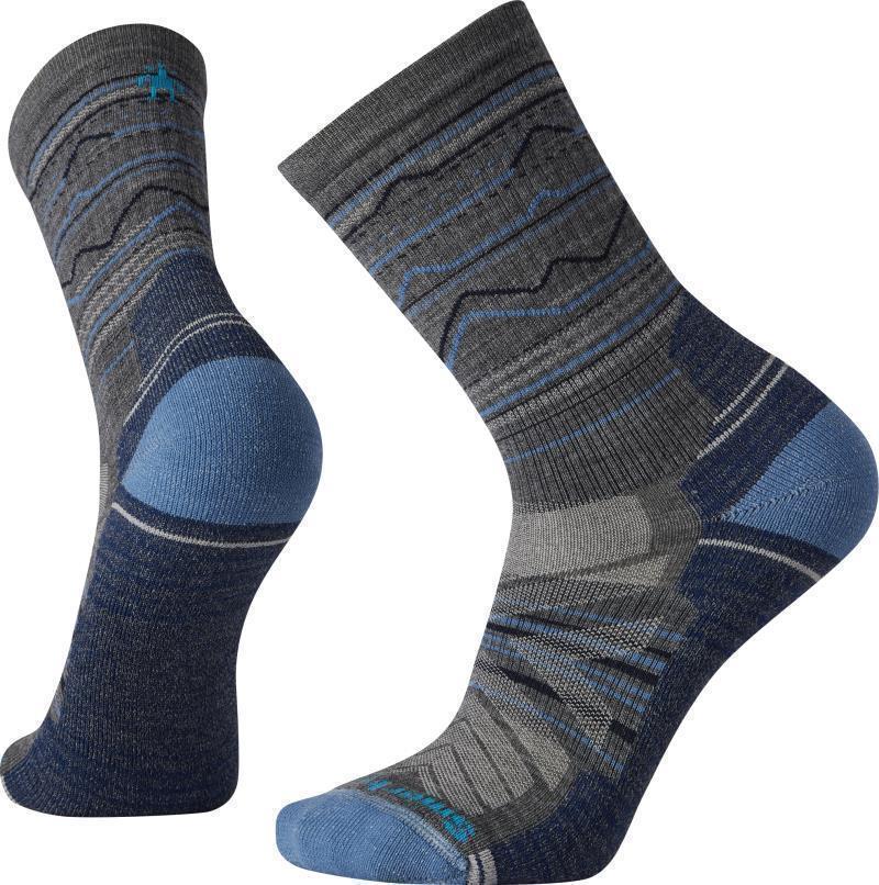 Hike Light Cushion Mountain Range Pattern Crew Socks - Mens - Medium Gray 1