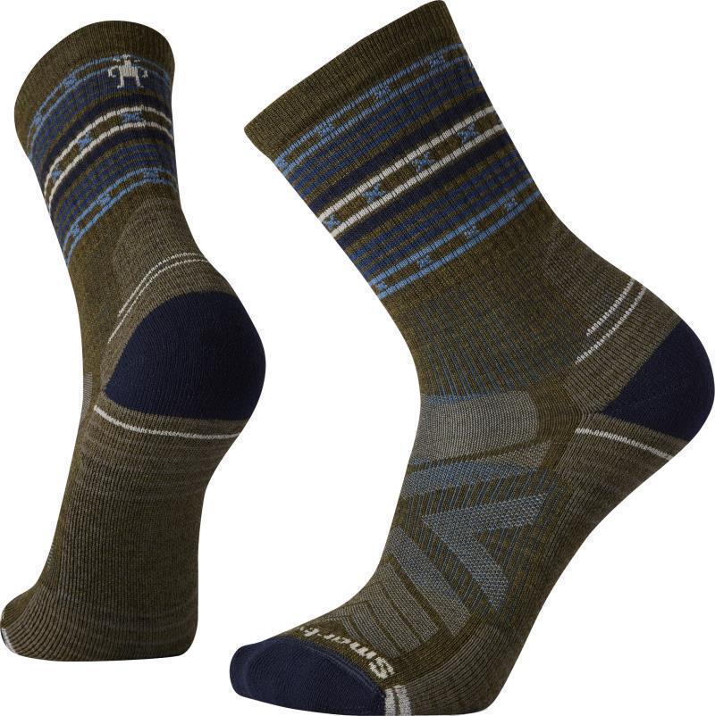 Hike Light Cushion Spiked Stripe Crew Socks - Mens - Military Olive 1