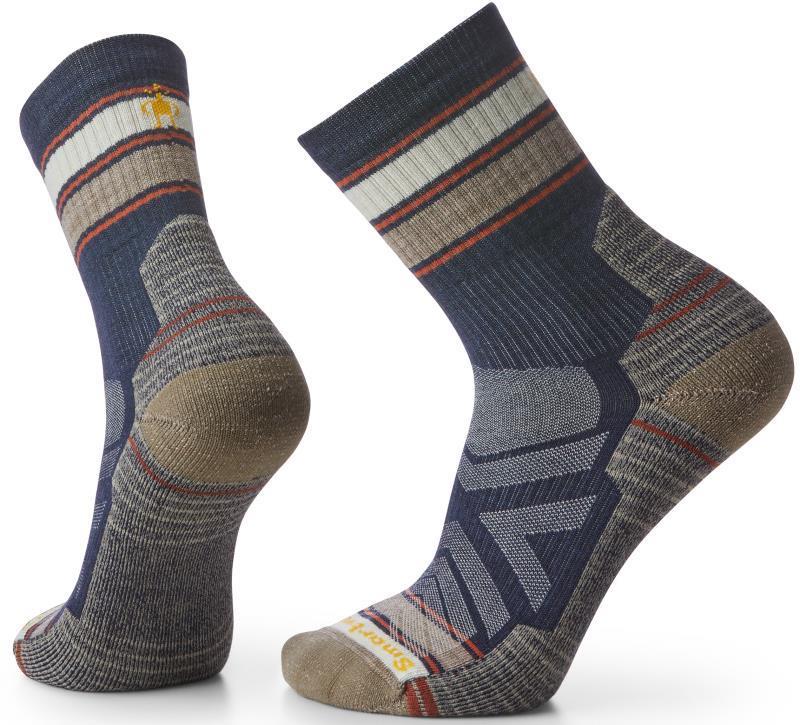 Hike Light Cushion Striped Mid Crew Socks - Mens - Deep Navy 1