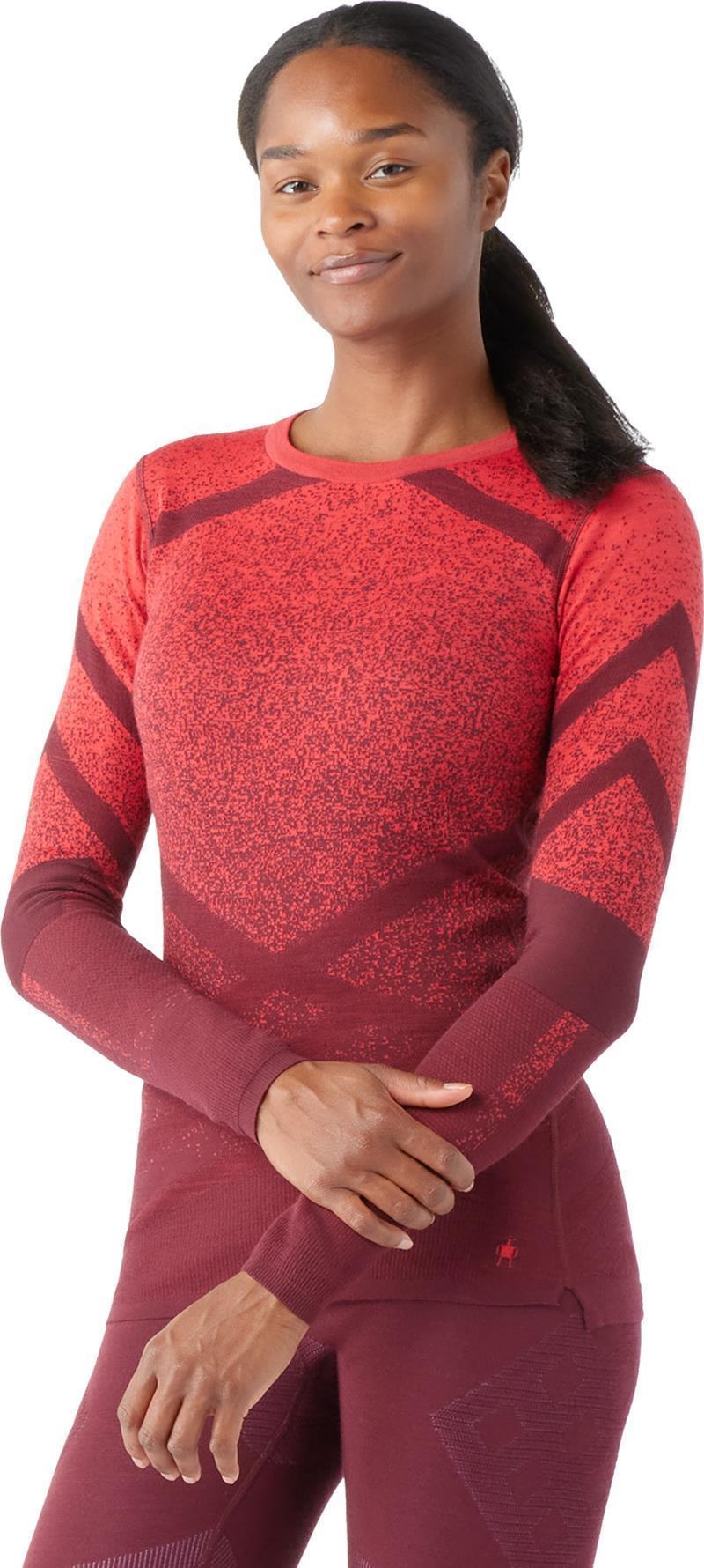 Intraknit Thermal Merino Base Layer Pattern Crew - Womens - Black Cherry / Scarlet 2