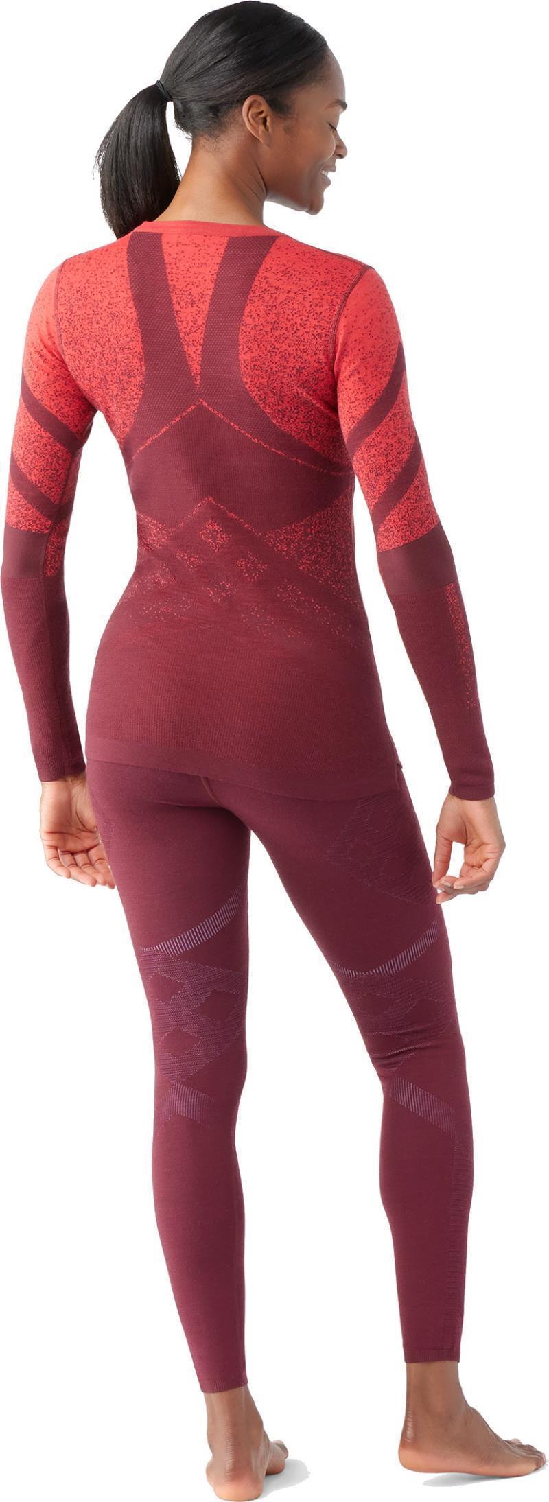 Intraknit Thermal Merino Base Layer Pattern Crew - Womens - Black Cherry / Scarlet 3
