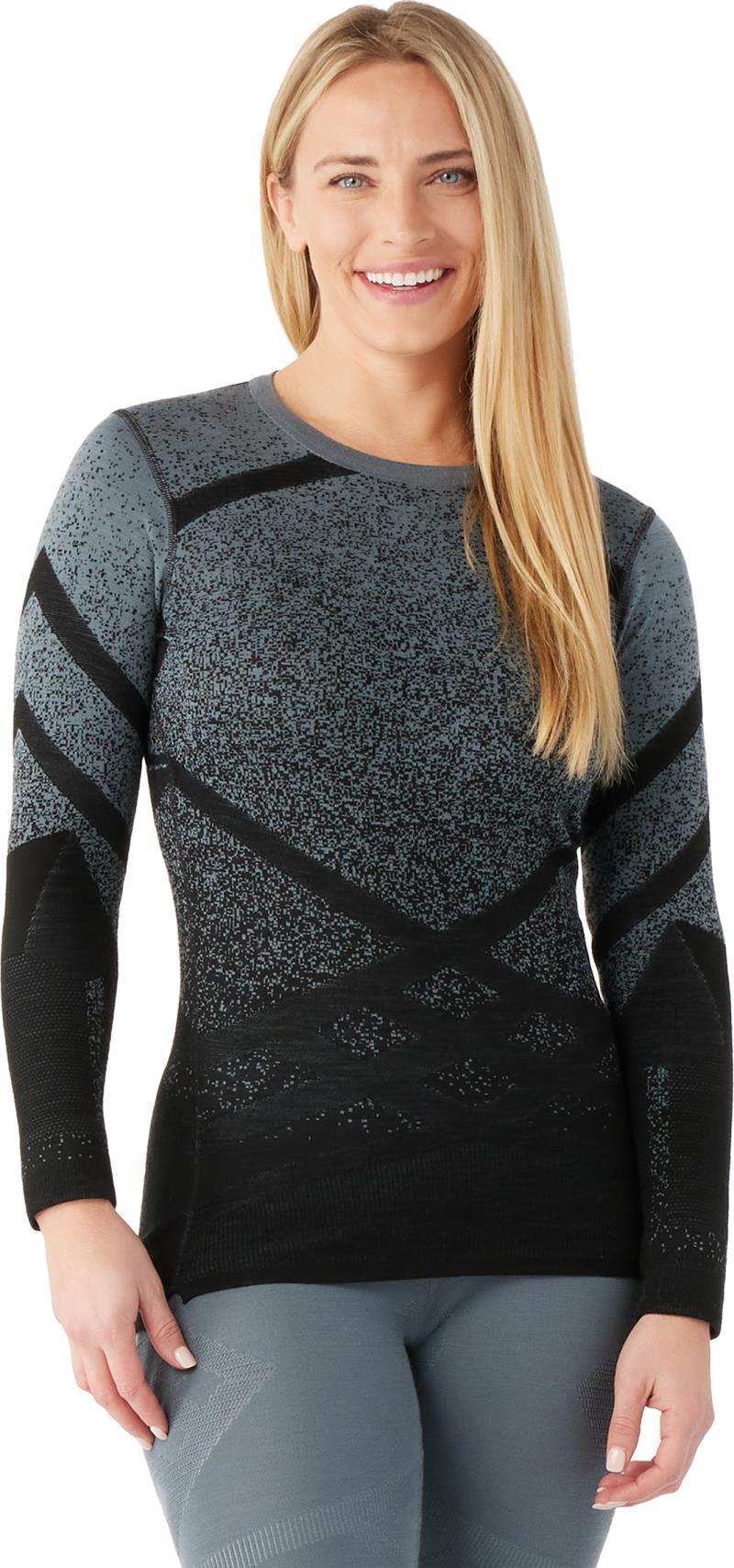 Intraknit Thermal Merino Base Layer Pattern Crew - Womens - Black / Pewter Blue 2