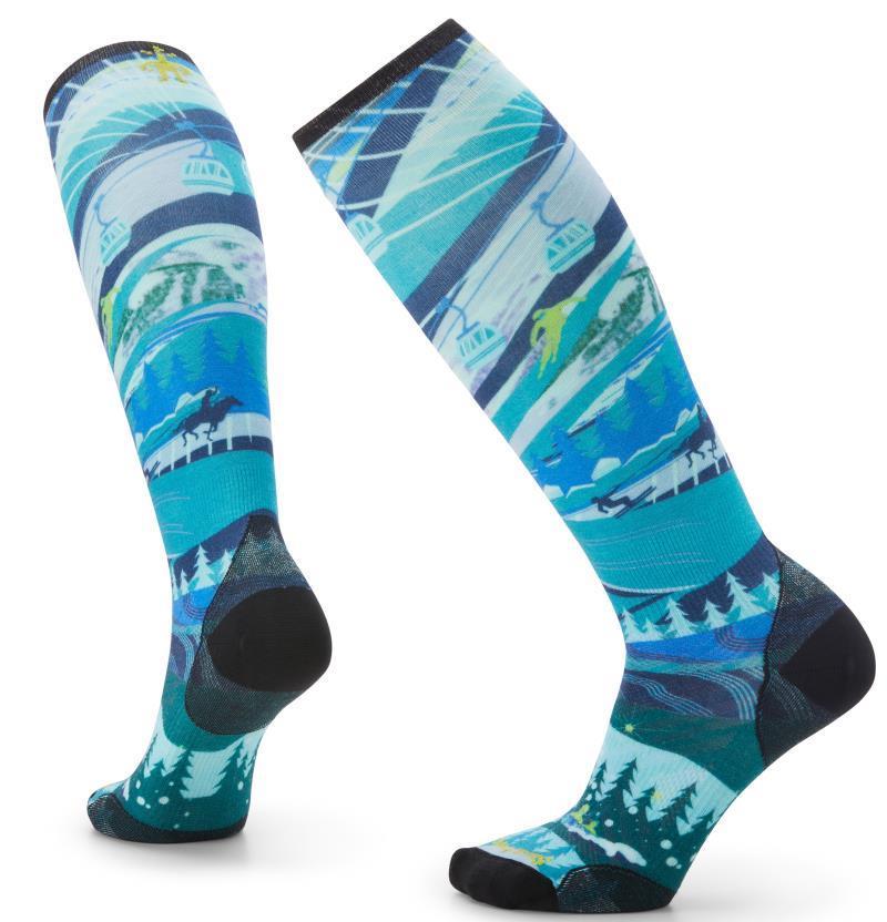Ski Zero Cushion Skication Print Over The Calf Socks - Womens - neptune blue 1