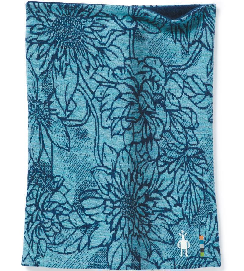 Thermal (250) Merino Reversible Pattern Neck Gaiter - Wave Blue Traced Dahlia 1