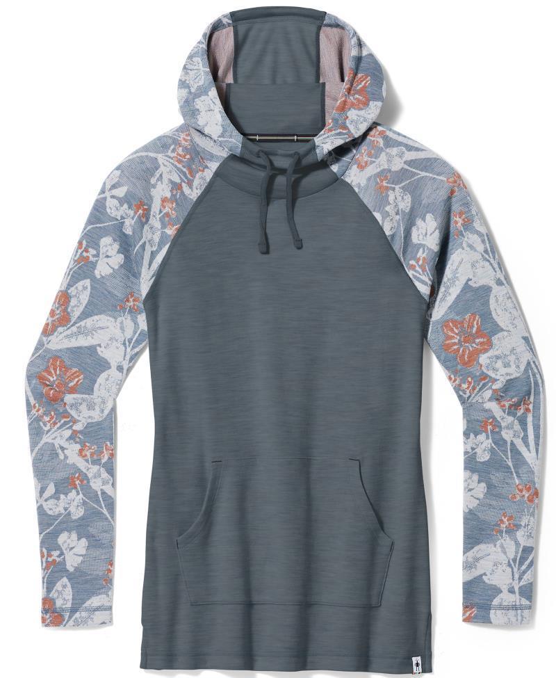 Thermal Merino (250) Drape Neck Hoodie - Womens - Winter Sky Floral 1