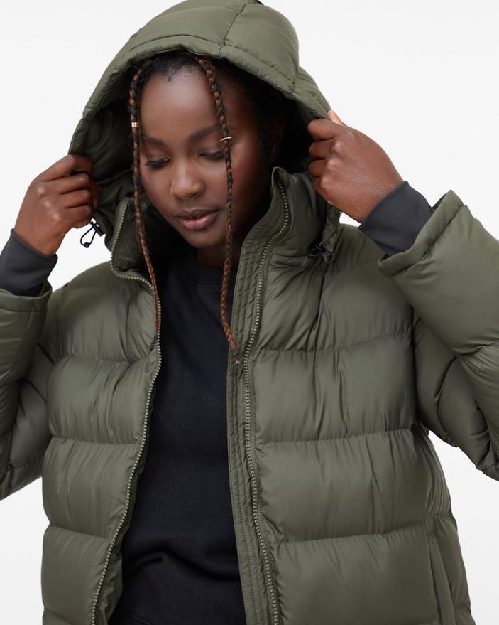 Cloud Shell Long Puffer - Womens - black olive green 1