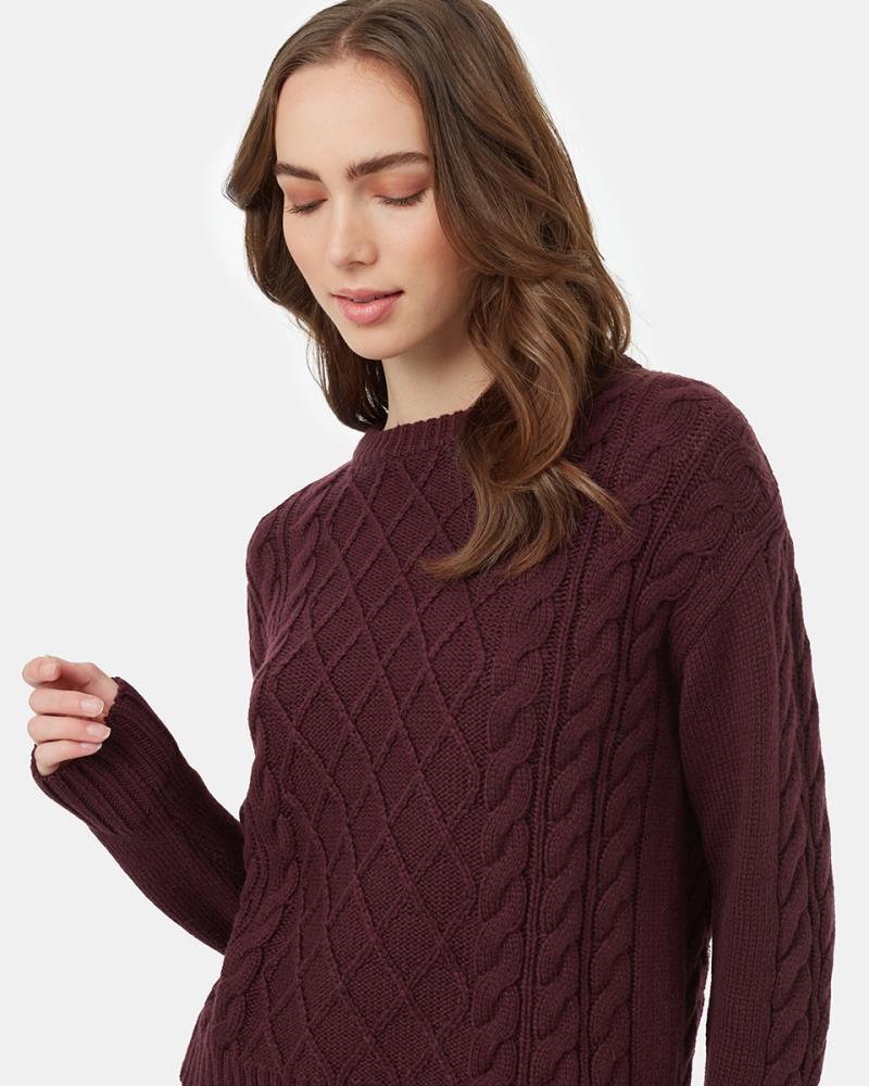 Highline Wool Cable Crew - Womens - Mulberry 3