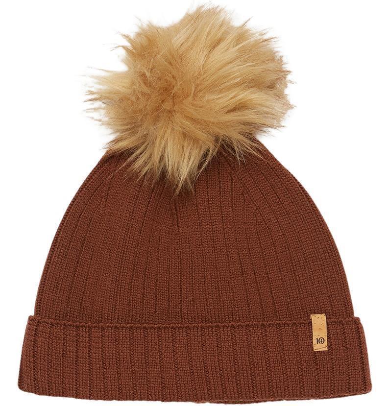 Wool Faux Fur Pom Beanie - Sepia 1